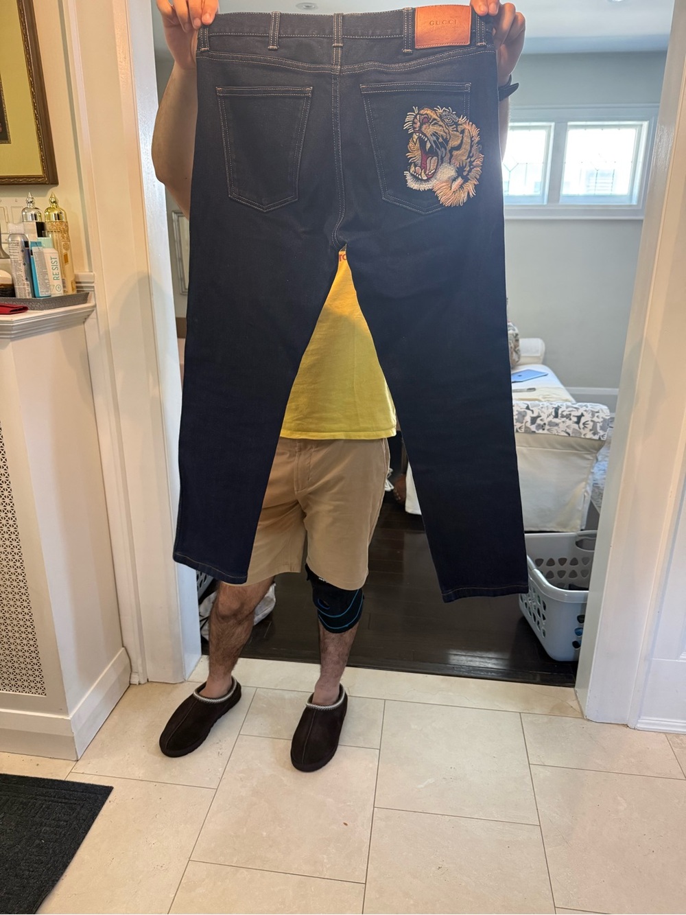 Gucci Men's Dark Blue Embroidered Tiger Jeans - Picture 4 of 5